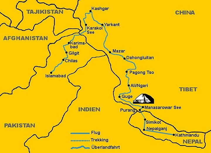 Reiseroute 1998 - Nepal, Tibet, China, Pakistan - Tibet Blog