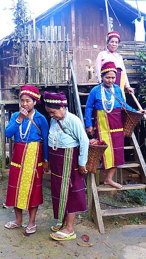 Vier Chin-Damen in traditioneller Tracht - West-Myanmar: Land und Leute