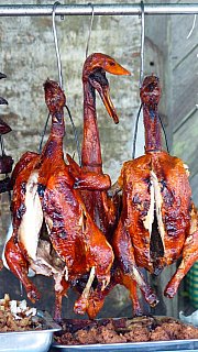 Cross gebratene Ente im Stra&szlig;en-Restaurant - Zentral-Myanmar: Land und Leute