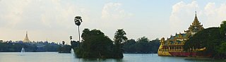 Blick auf den Karaweik Palace und die Shwedagon Pagode - Zentral-Myanmar: Sehensw&uuml;rdigkeiten