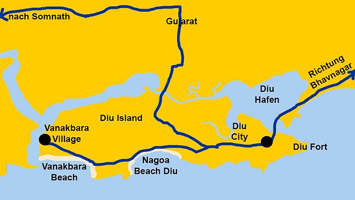 Karte von Diu Island in Gujarat - IND-Blog-Bilder