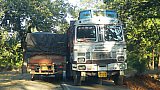 Zwei LKW's auf einpuriger Stra&szlig;e - Streetlife in Indien
