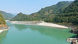 Blick von der H&auml;ngebr&uuml;cke auf den Brahmaputra - Indien-Nordosten-Landschaft