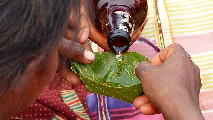 Improvisierte Palmwein-Verkostung - Chhattisgarh: Land-und-Leute