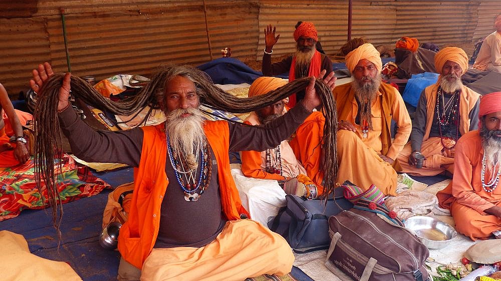 Saddhu mit Haarpracht auf der Rajim Khumb Mela - Chhattisgarh: Land-und-Leute
