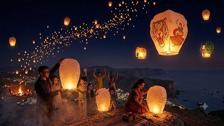 Lampions anl&auml;sslich des Kite-/Drachenfestes - Gujarat - Land und Leute