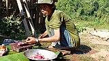 Fleischverarbeitung im Khmu-Dorf in Nordlaos - Laos - Land und Leute