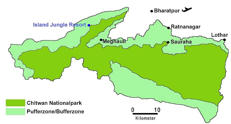 Karte Chitwan Nationalpark mit Bufferzone - Chitwan Nationalpark