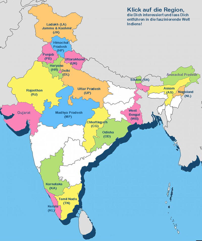 Indien Karte mit Bundesstaaten, die ich bereits gesucht habe