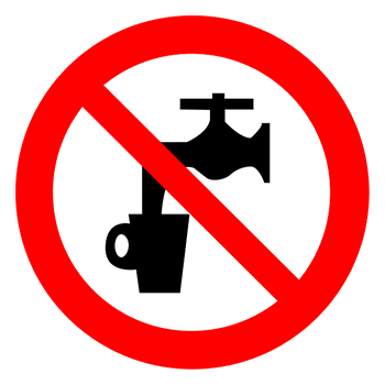 Dieses Warmschild symbolisiert, dass man Wasser aus dem Hahn nicht so ohne weiteres trinken sollte - insbesondere nicht auf Fernreisen.